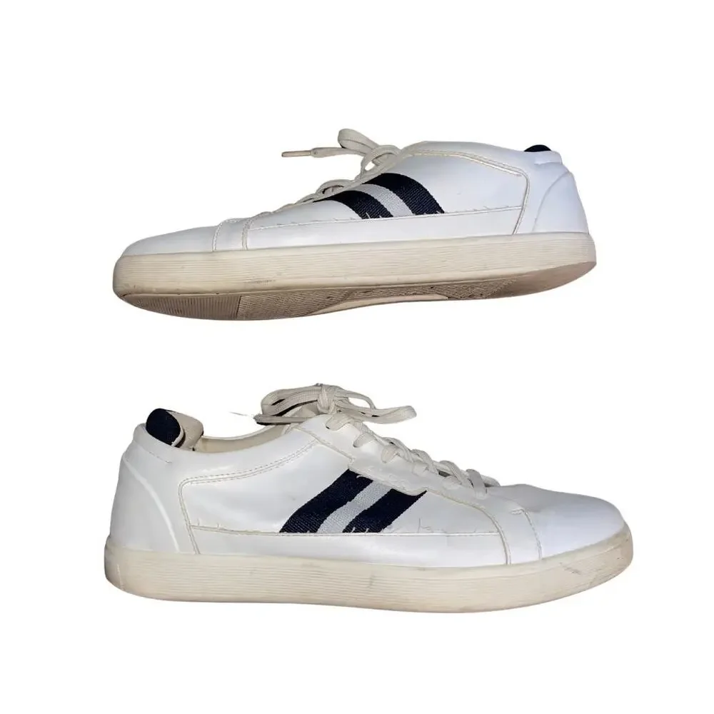 Aldo Men's White Navy Blue Striped Casual Sneakers Size 9.5